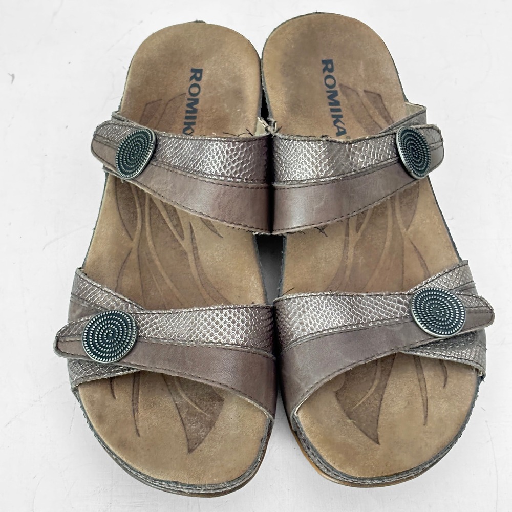 Romika Fidschi 22 Womens Metallic Snake Embossed Leather Slide Sandals 38/7-7.5 - Picture 2 of 10
